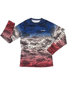 Columbia PFG T Shirt Mens Small S Red White Blue Digital Camo Fishing Omni-Shade